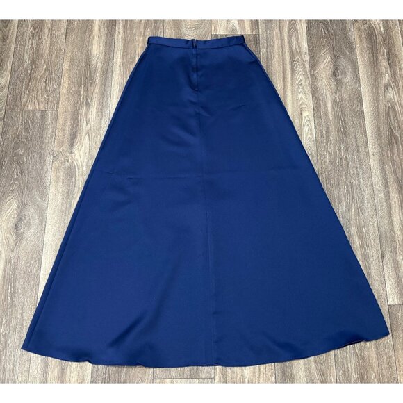 WOMENS PARTY FORMAL SATIN SET STRAPLESS CORSET TOP MAXI SKIRT NAVY BLUE SIZE 7-8 - Picture 9 of 10